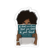African American woman with a book Kiss-Cut Sticker