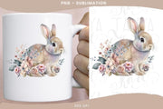 Bunny With Flowers | Happy Easter | Png Easter Sublimation