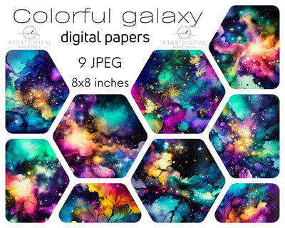 Colorful Galaxy Digital Paper Pack