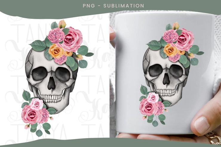 Scull Pink Flowers | Sublimation Graphics