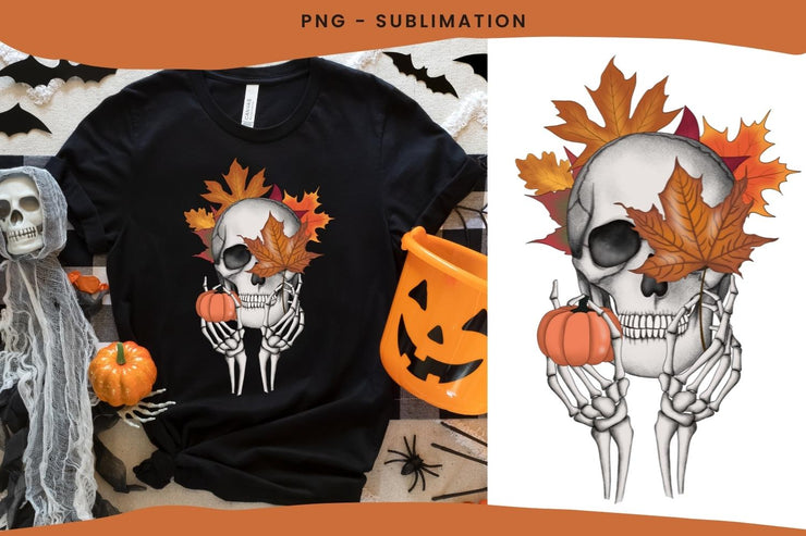 Sublimation Design | Scull With Leaves | Halloween Png