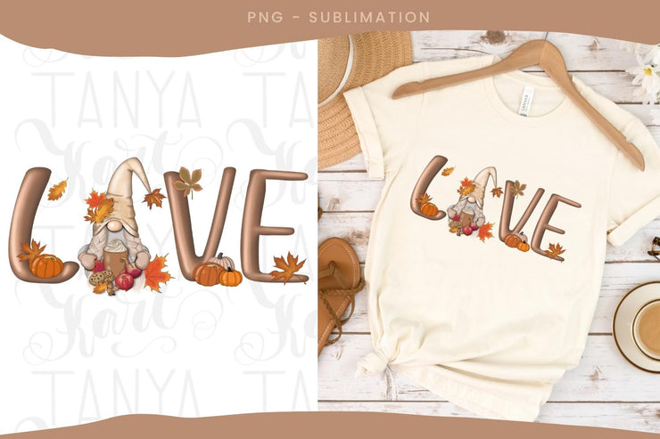 Sublimation Designs | Love Gnome | Fall Png | Garden Gnome | Hello Autumn