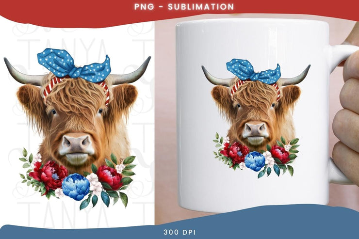 Highland Cow Png | 4Th Of July Png | Cow With Flowers Png