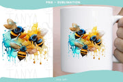 Three Blue Bees | Graphic Illustration | Watercolor Bee