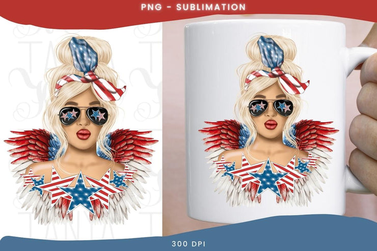 Messy Hair Bun Png | Blonde Girl Png | 4th Of July Png