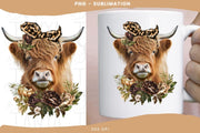 Highland Cow Png | Cow With Flowers Png | Sublimation File