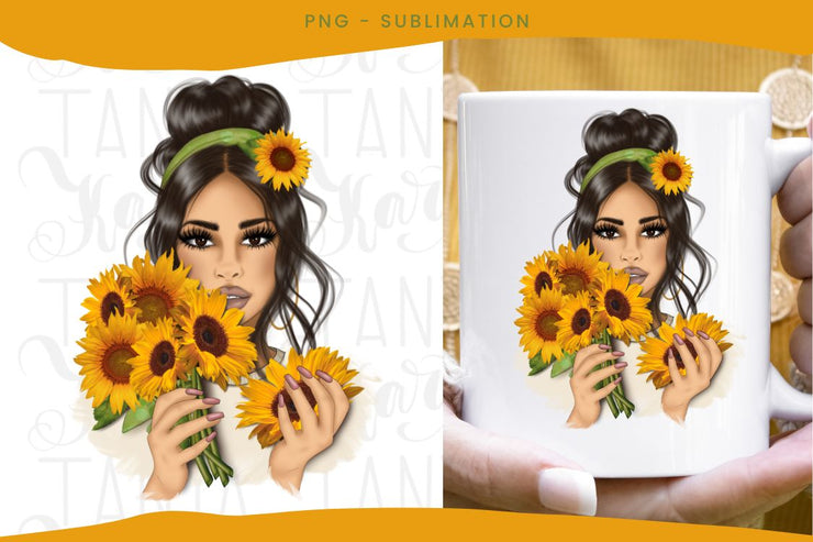 Sunflowers Girl Sublimation Autumn Fall Png Floral Art