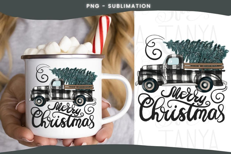 Truck Sublimation | Buffalo Plaid Png | Merry Christmas