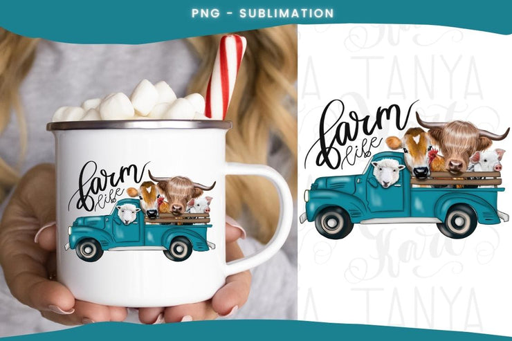 Farm Animals | Sublimation Png | Hand Drawn | Turquoise Truck