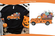 Halloween Flowers Illustration Fall Old Truck Sublimation