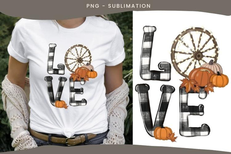 Love Fall Yall Png Autumn Pumpkin Buffalo Plaid Sublimation