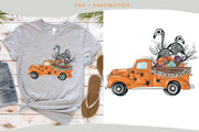 Halloween Truck Flamingos Png Sublimation Flowers Fall