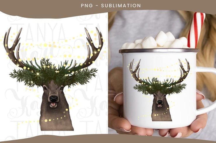 Deer Lights | Xmas PNG | Seasonal Graphics Design