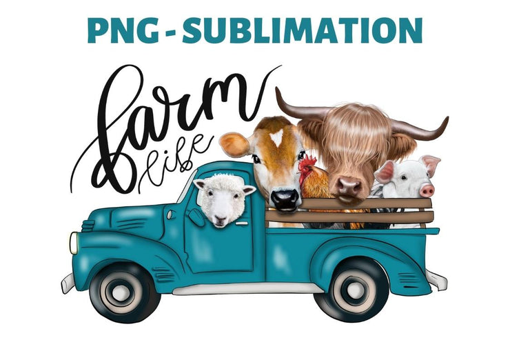 Farm Animals | Sublimation Png | Hand Drawn | Turquoise Truck