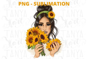 Sunflowers Girl Sublimation Autumn Fall Png Floral Art