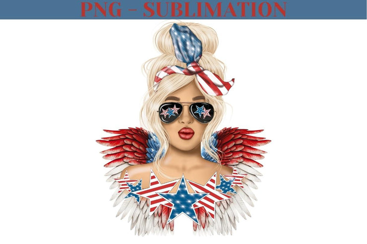 Messy Hair Bun Png | Blonde Girl Png | 4th Of July Png