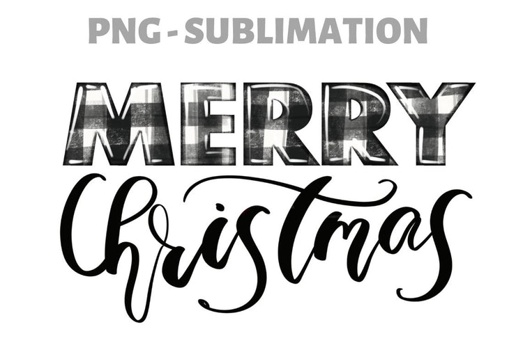 Merry Christmas | Buffalo Plaid Png | Black and White