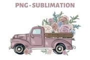 Truck With Flowers | Light Pink | Digital Png File