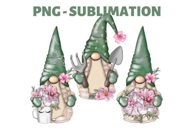 Spring Gnome Png | Sublimation Design | Trio Garden Gnome
