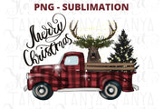 Red Christmas Truck Sublimation Design Buffalo Plaid