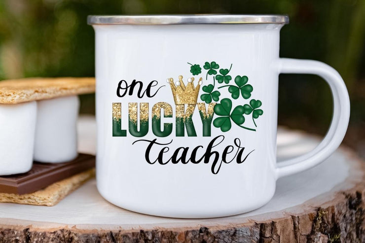 One Lucky Teacher | Shamrock Design | Teacher Life Png | Gold Crown Image