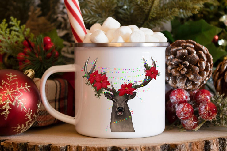 Christmas Deer | Png Sublimation | Red Flowers | Xmas Seasonal Graphic
