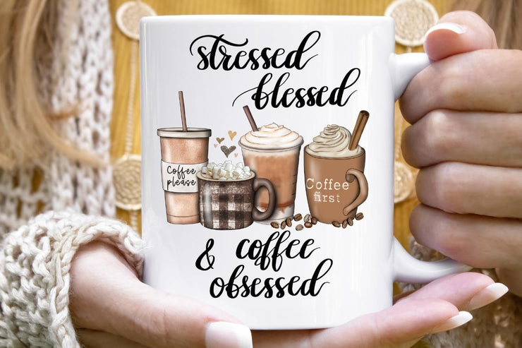 Stressed Blessed And Coffee Obsessed | Coffee Illustrations