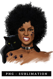 Girl With Black Cat | Sublimation PNG | Afro Woman