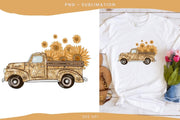 Gold Truck With Sunflowers | Png File | For Sublimation