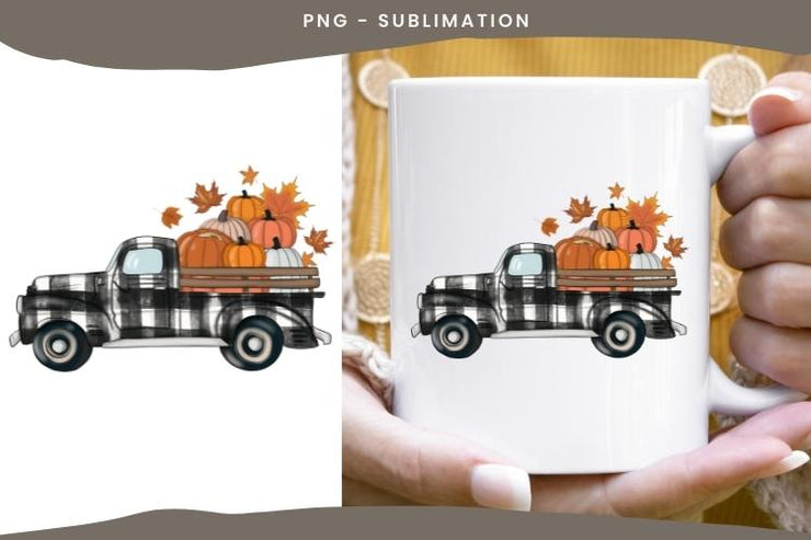 Buffalo Plaid Truck | Sublimation Designs | With Pumpkins