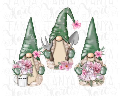 Spring Gnome Png | Sublimation Design | Trio Garden Gnome