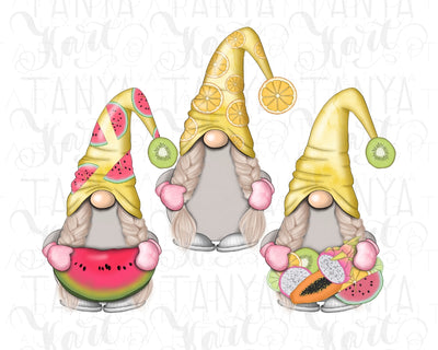 Trio Fruits Girls | Gnome Png Files | Hand Drawn Summer