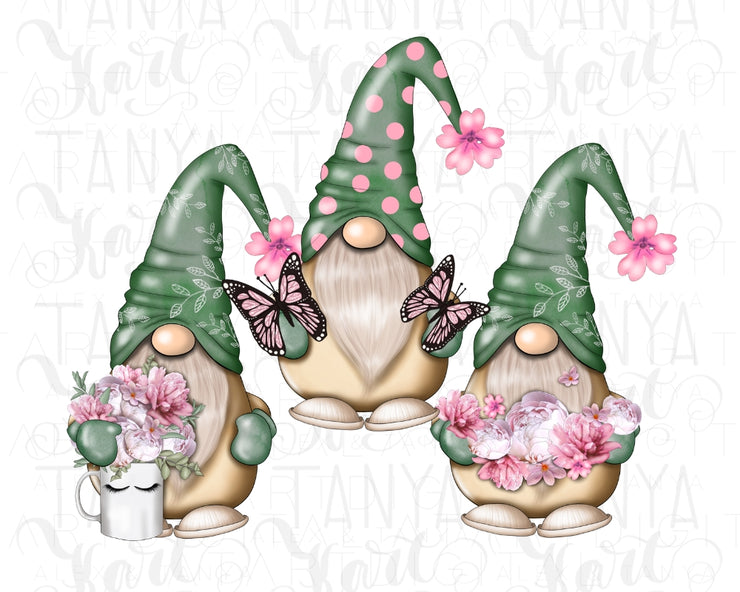 Floral Gnome Png | Sublimation Design | Three Bloom Gnomes