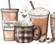 Brown Coffee Cups | Hand Drawn | PNG Digital Download