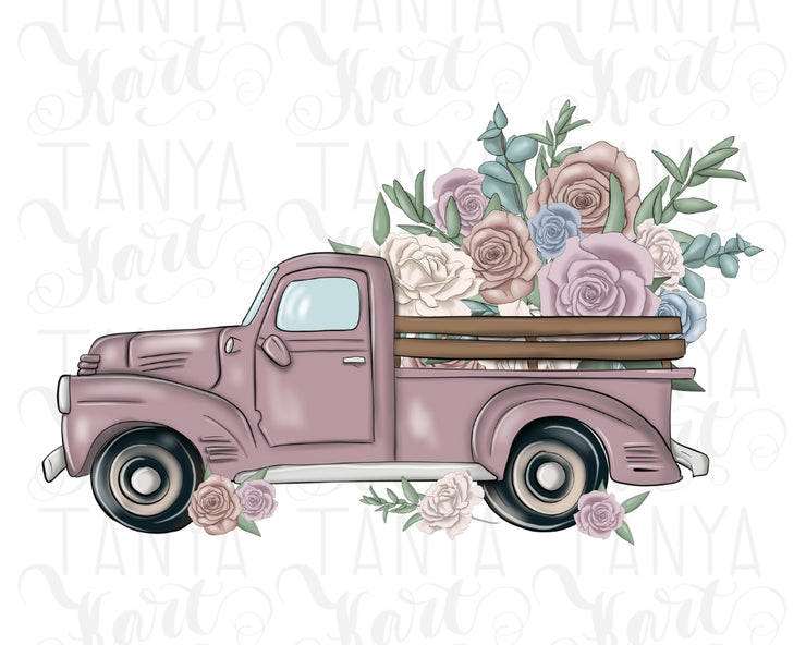 Truck With Flowers | Light Pink | Digital Png File