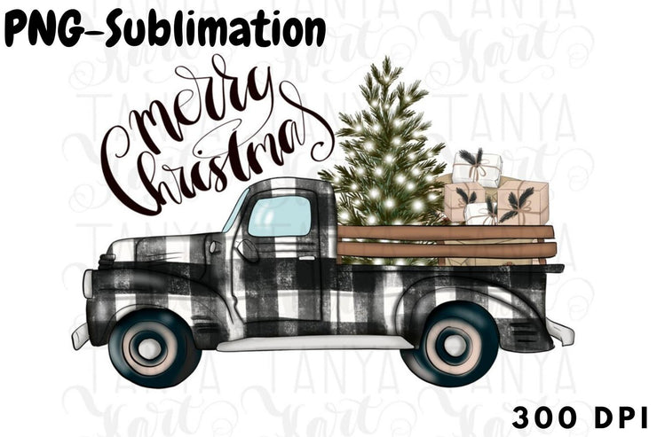 Merry Christmas | Truck Sublimation | Buffalo Plaid Png