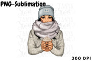 Winter Girl With Coffee | Png Sublimation
