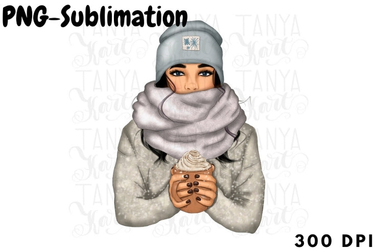 Winter Girl With Coffee | Png Sublimation