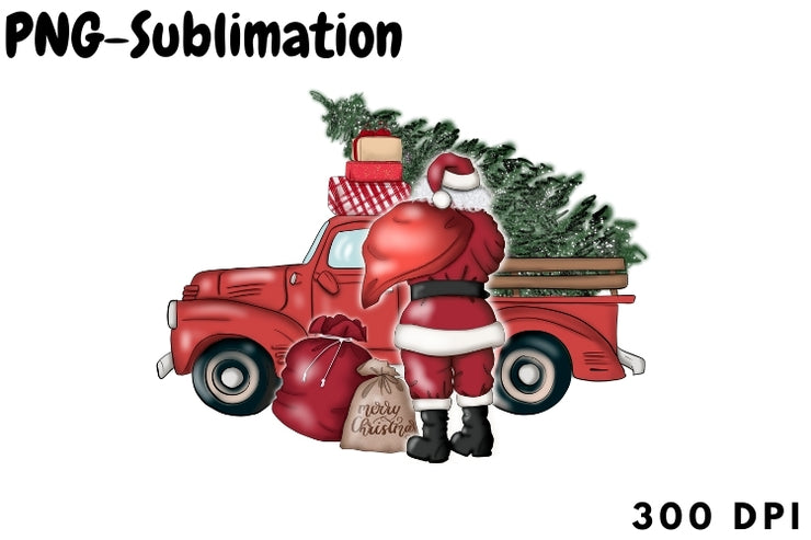 Santa's Car With Christmas Tree Sublimation
