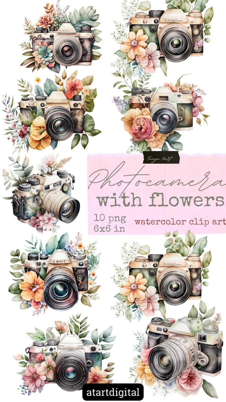 Photocamera With Flowers Clip Art