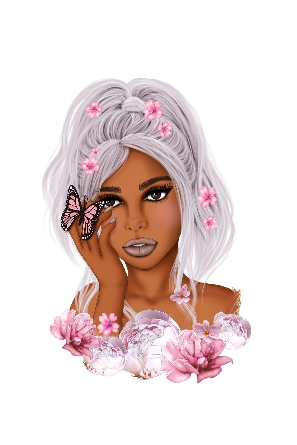 Spring Design | Butterfly Art | Dark Skin Woman Png