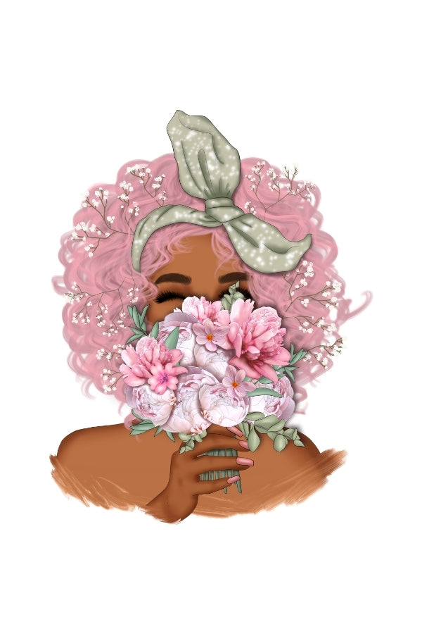 Pink Hared Woman |Dark Skin Woman Png |Floral Art