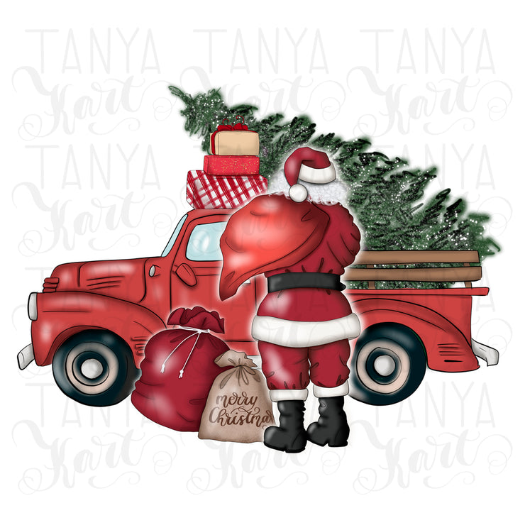 Santa's Car With Christmas Tree Sublimation