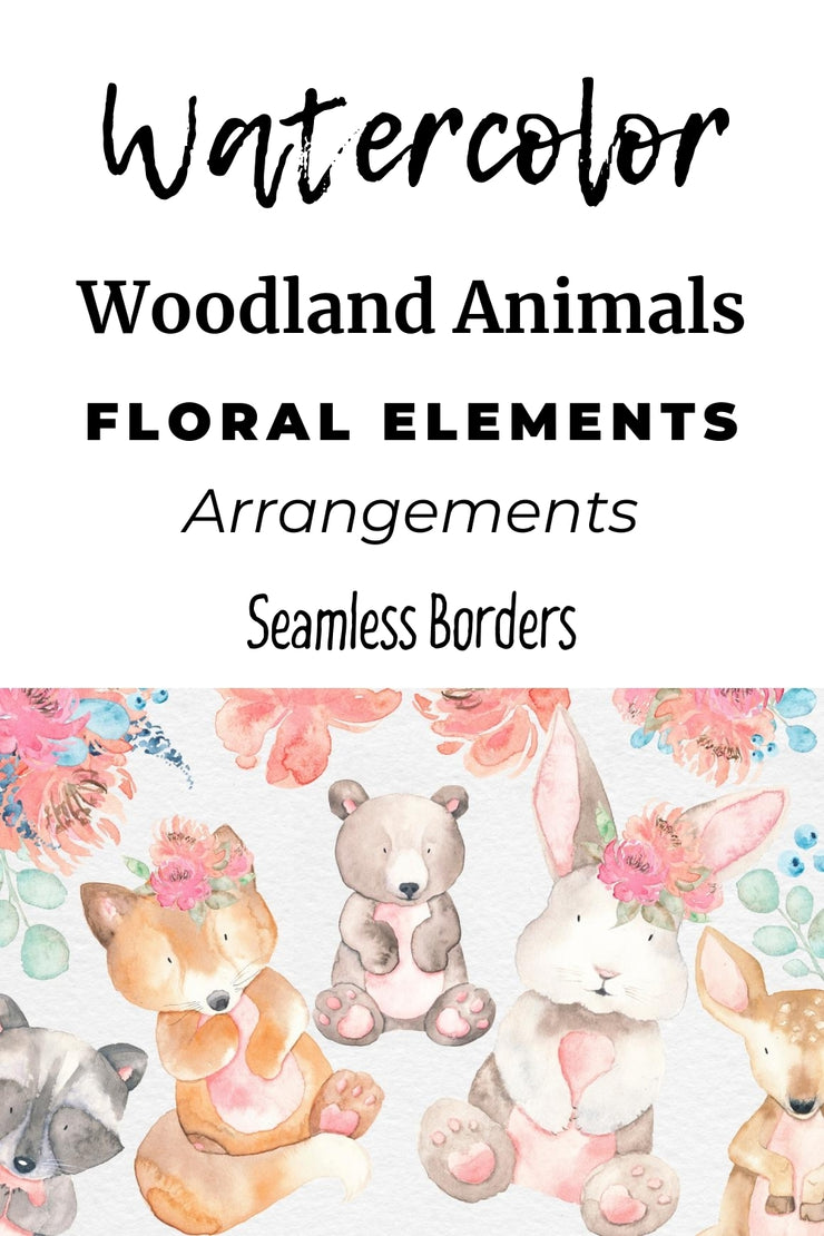 Watercolor Animal Clipart & Flowers