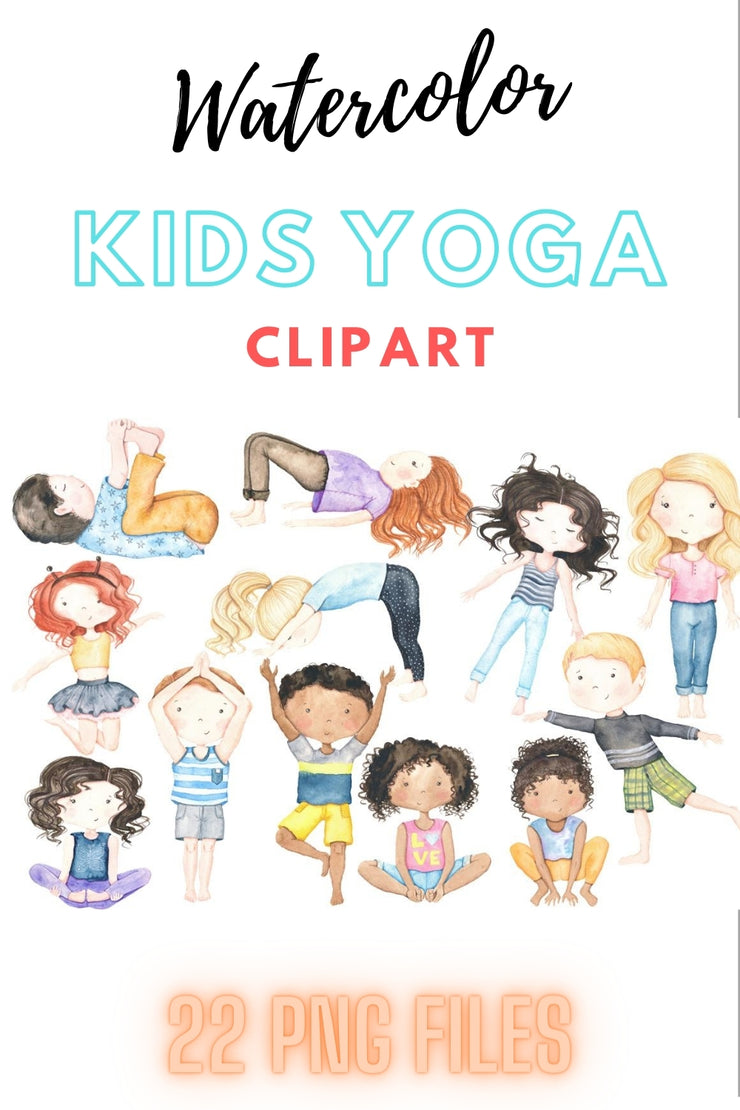 Watercolor Kids Yoga Clipart