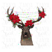 Christmas Deer | Png Sublimation | Red Flowers | Xmas Seasonal Graphic