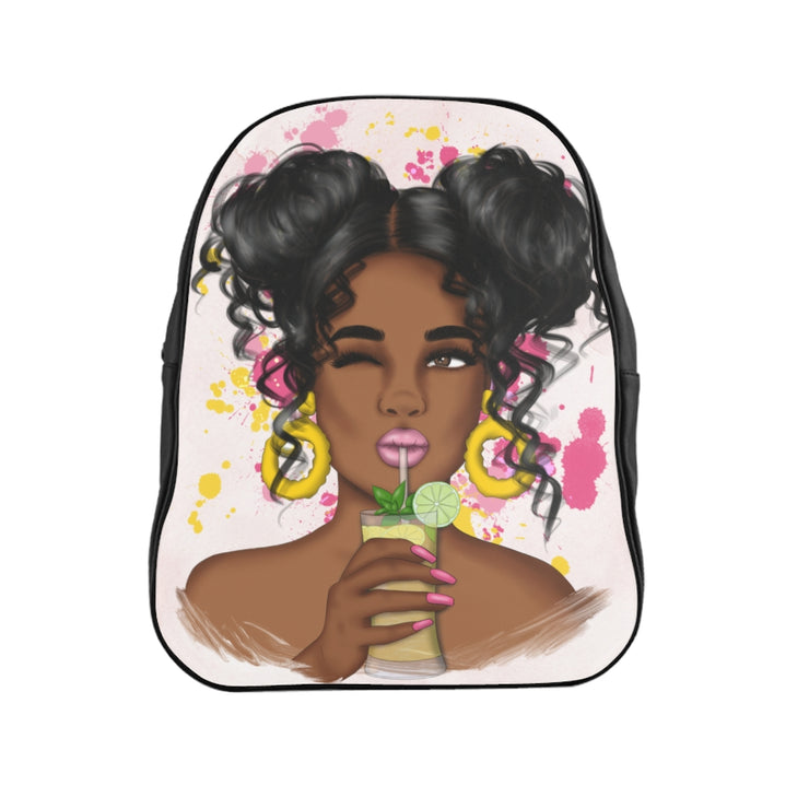 School Backpack with Dark skin toned girl Illustration by Tanya Kart