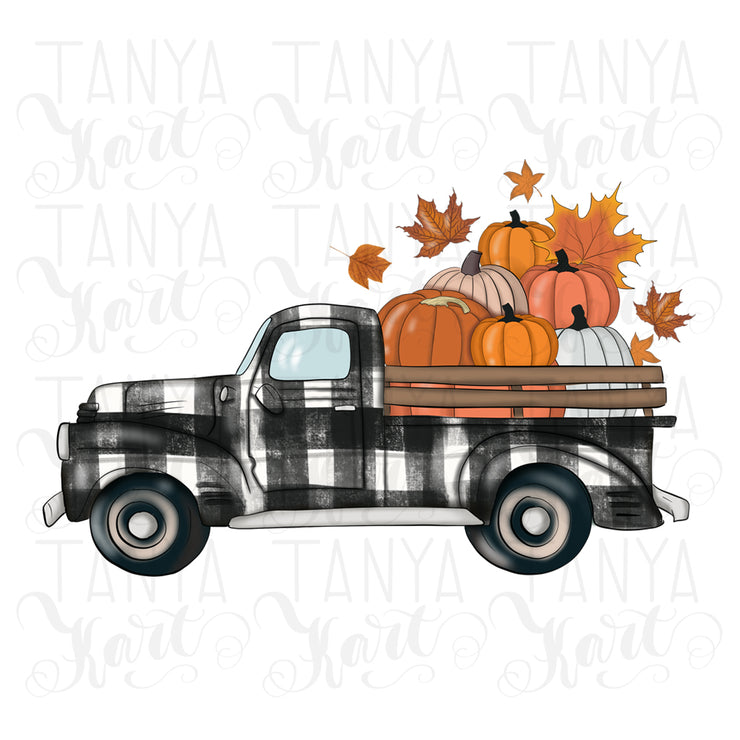 Buffalo Plaid Truck | Sublimation Designs | With Pumpkins