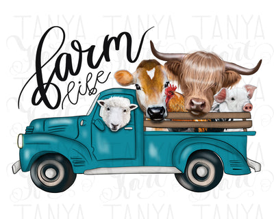 Farm Animals | Sublimation Png | Hand Drawn | Turquoise Truck