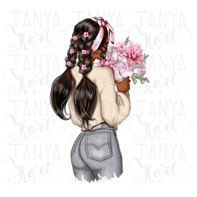 African American Floral Girl PNG